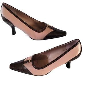 Liz Claiborne Flex SZ 9M Pumps Heels Kelly Louisna/VE Pink & Brown Leather 2"
